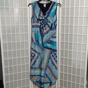 *Chico’s Blue Print‎ Handkerchief Hem Maxi Dress Size 1 (8–10) Stretch